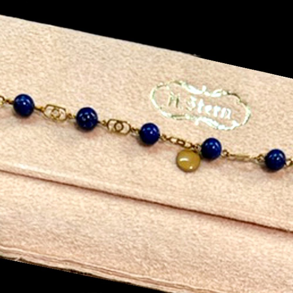 Vintage 18K Gold Link Bracelet with Lapis Beads, New & Unworn!